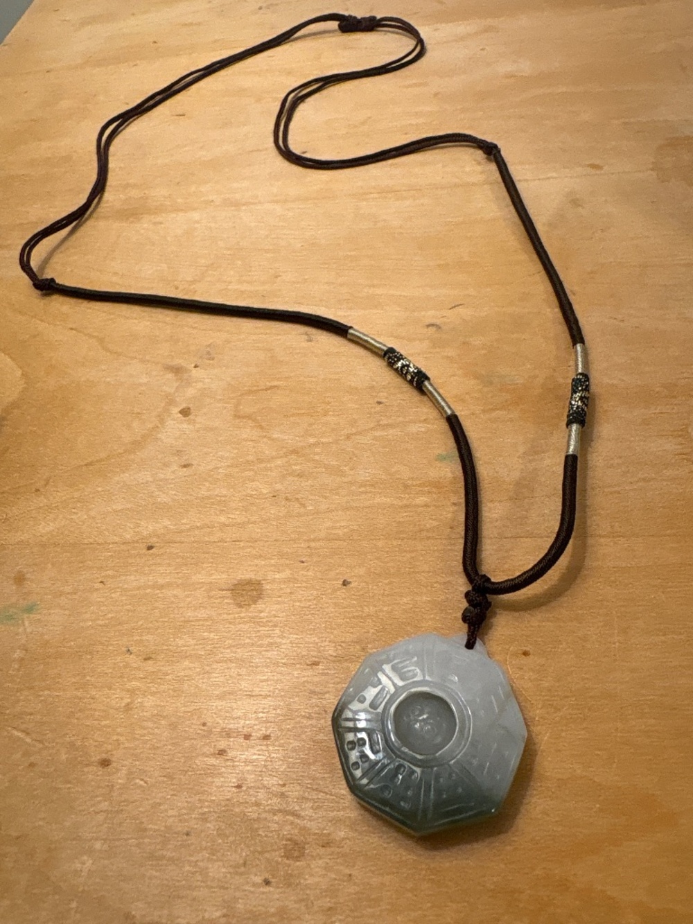 Jade Pendant Bagua Floating Yin Yang pendant on cord